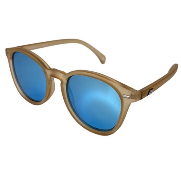 LE SPECS Bandwagon Sunglasses NEW Raw Sugar Frame With Blue Mirror Lens - Picture 16 of 16